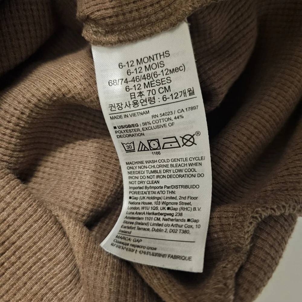 Baby Gap Waffle Footless One Piece- Brown- 6-12 Month